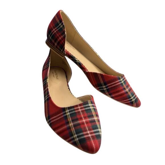 Isaac Mizrahi Shoes - Isaac Mizrahi New York 8 Amaya Red Tartan Plaid Flats D'orsay Preppy Cottagecore
